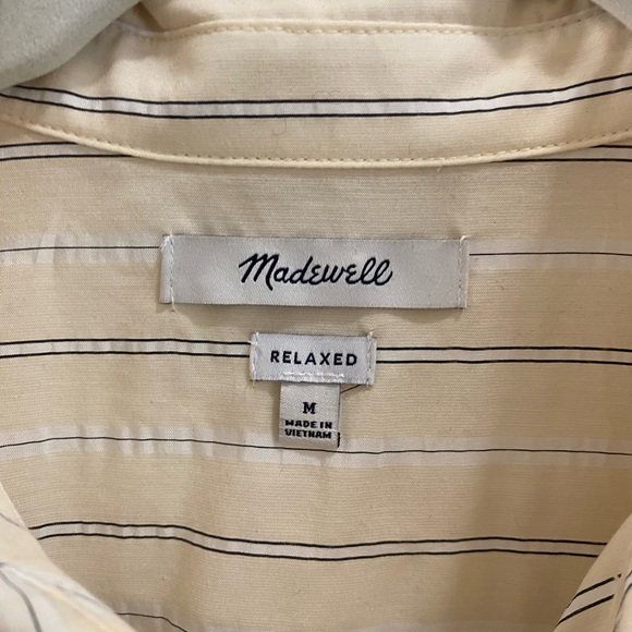 MADEWELL relaxed fit button down top in beige color with small stripes. Sz-Med - Picture 4 of 4
